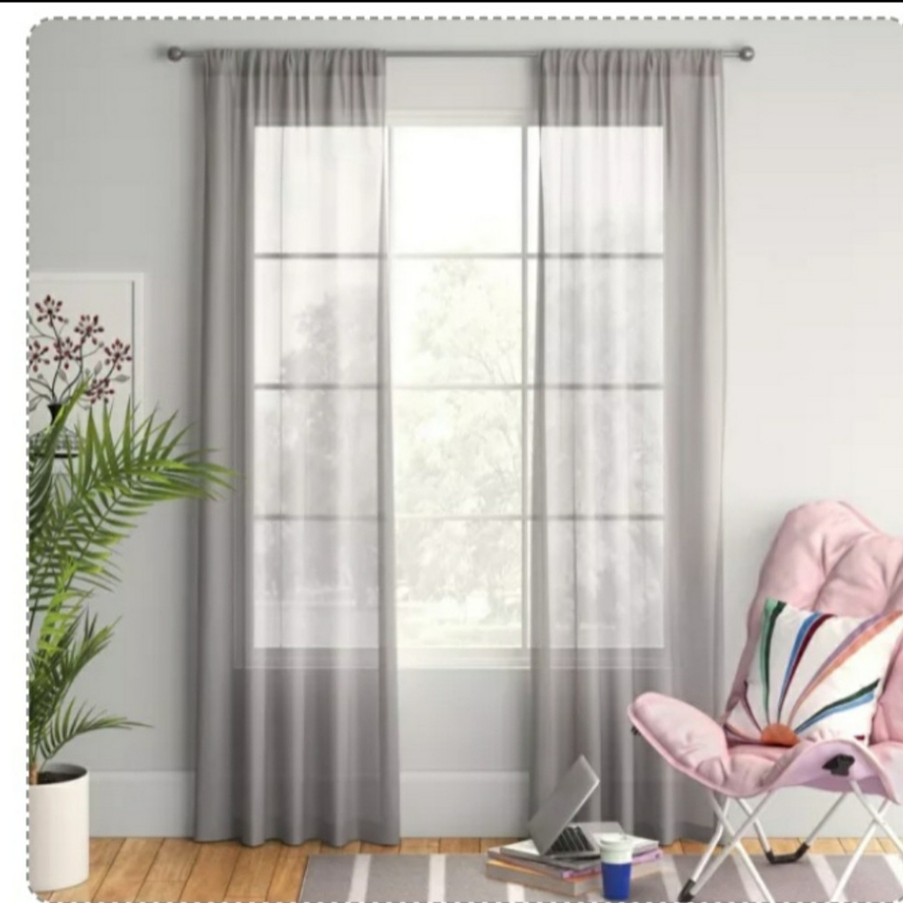 Set of sheer voile windiw curtain panel -Gray